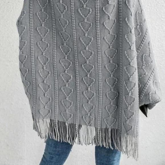 Gray Faux fur Trim Textured Knit Open front Sweater Cardigan - Picture 9 of 9